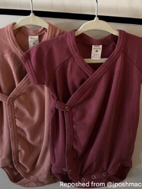 Two Kate Quinn Baby Kimono Bodysuits - Dusty Rose & Mauve